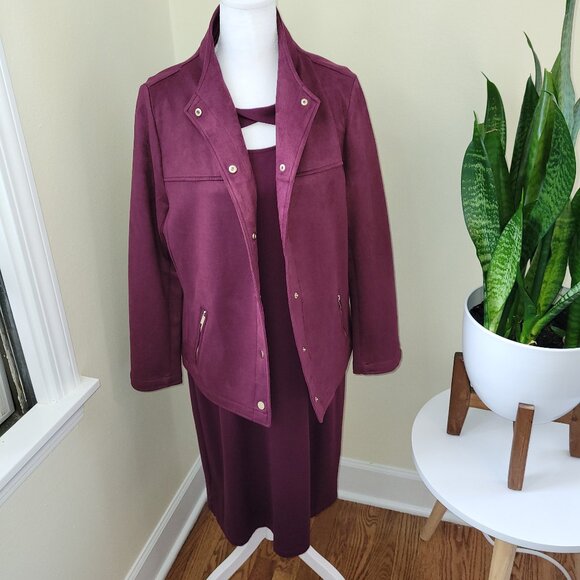 Chico's Monrovia Knee Length Dress & Jacket Eggplant Purple SZ L 12-14 Chico's 2 - Picture 3 of 16